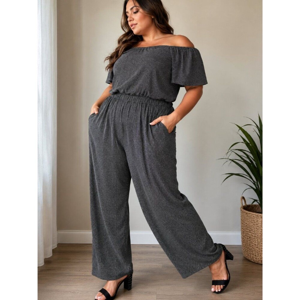 Lane Bryant Micro Polka Dot Utility Jumpsuit Women Black White Size 20 NWT